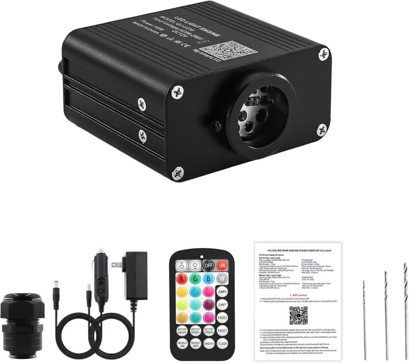 ATOKEE Store 16W Compact Size Fiber Optic Light Box for Starlight Headliner, Twinkle & Music Mode, Control by Bluetooth App/RF Remote Control, Car Plug & Power Adapter, PG Connector & 3 Drill Bits - Image 1